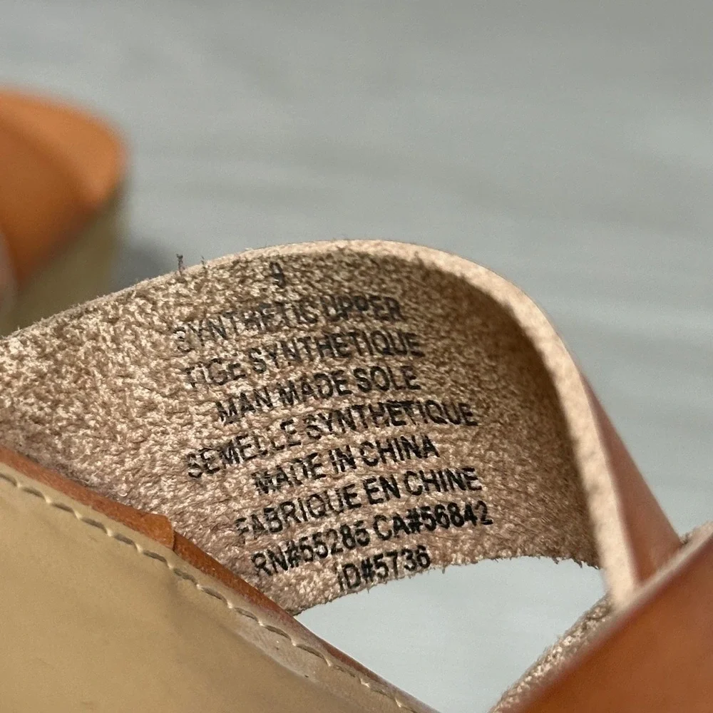 EXPRESS Women Tan‎ Leather Espadrille Platform Wedge Sandals Size 9